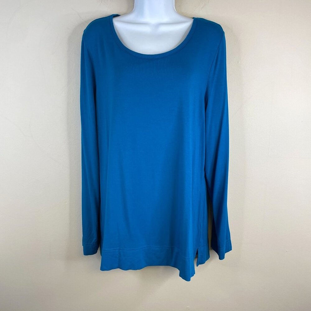 Talbots Preppy Layering Top Large Teal Minimalist Long Sleeve Colorful Bold